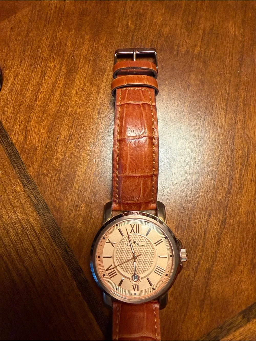 Lucien Piccard Men’s Quartz Watch - Textured Rose Gold Dial - Leather Strap